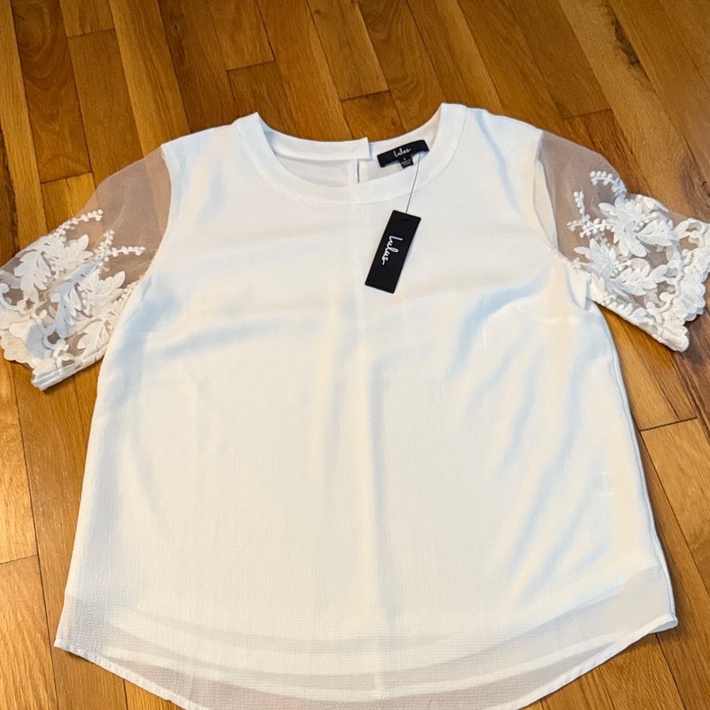Lulu's White Lace Accent Blouse